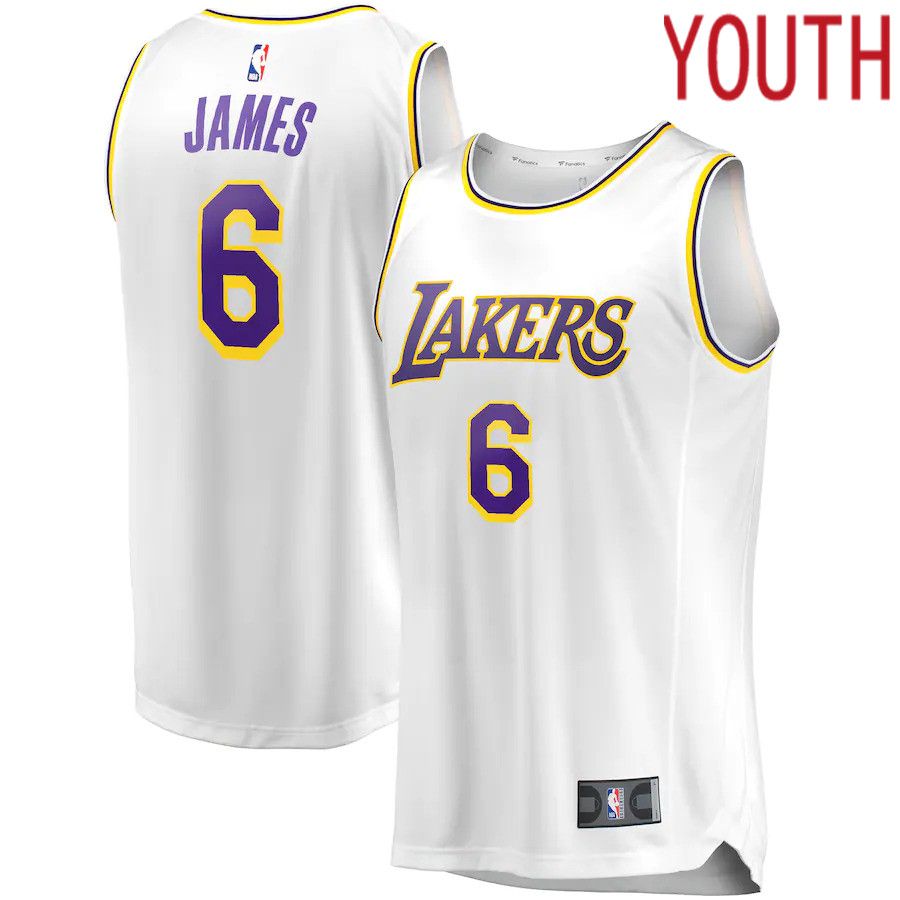 Youth Los Angeles Lakers 6 LeBron James Fanatics Branded White Fast Break Replica Player MNA Jersey